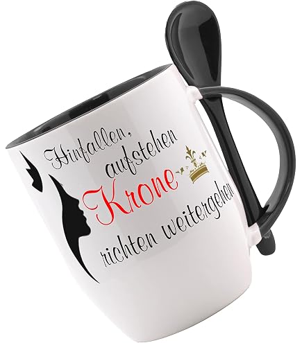 MoonWorks Kaffeetasse - Motiv 'Hinfallen Aufstehen Krone Richten Weitergehen' (weiß, 325 Ml)