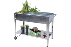 SPETEBO Jardinière surélevée en métal à roulettes - 110 x 52 cm - Jardinière avec 12 compartiments et étagère - Potager, jardin, herbes aromatiques, fleurs