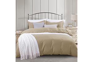 PHF Washed Soft Duvet Cover Set Double Size, 3 PCS Silky Breathable Microfiber Comforter Cover Set, Ultra Soft Comfy with Pillow Shams (200 x 200 cm, Khaki)