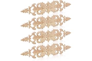 Coloch 4 Pack Wood Applique Onlays for Furniture, 41x 7.5 CM Wood Long Carved Decals DIY Decorative Wood Appliques for Bed, Door, Cabinet, Dresser, Wardrobe, Furniture