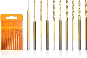 Uolor Mini Ensemble de Forets Hélicoïdaux, 10Pcs Micro Forets de Gravure, 0.6mm-2.2mm, HSS 2.35mm Tige Revêtue de Titane Petit Foret Outil de Perçage de Trous pour DIY Résine Bijoux Ambre Bois Cuir