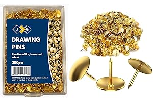 JKG® 300 x Metal Drawing Push Pins - Gold Notice Board Push Pins | Pins For Cork Board, Bulletin Pin Thumb Tacks For Office Work Desk, Arts Crafts, Pin Art | Map Marking (In Plastic Box)