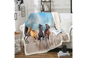 Homewish Schwarzes Pferd Flanell Decke 150×200,Kinder Jungen Galoppieren Denk-Wurf-Decke,3D Bauernhof Tiere Sherpa Decke Für Teens Erwachsene,Rustikale Landstil Plüsch Bettdecke Für Bett Couch