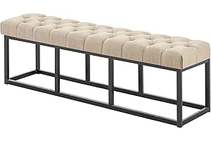 CLP Taburete Pie De Cama Amun Tapizado En Tela | Banco Recibidor Estilo Chesterfield | Banco De Salón con Base De Metal Negro I Color:, Color:Gris Pardo, Tamaño:150 cm