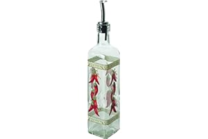 Excelsa Bouteille d'huile de Piment avec Verseur, Transparent avec Décorations, Capacité 473 ml, Lot de 4