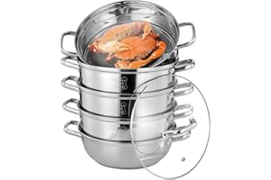BALIDER MBUYI Mantowarka Cuiseur vapeur, 5 couches, en acier inoxydable 304, poli, casserole à vapeur, 30 cm, comprend une casserole de fond, quatre casseroles de cuisson vapeur et un couvercle