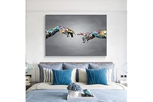 GUYING ART Banksy Graffiti Art Main de Dieu Création d'Adam Toile Peinture Impression sur Canavs Mur Art Photos pour Salon Décor 60x80cm Sans Cadre
