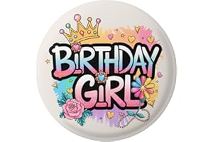 EMUWORKS Birthday Badge Girl - Happy Birthday Decorations & Gifts for Girls - Floral Crown Metal Pinback Button Official Teenager, Pink Glossy Print - 6 cm Badge for Birthday Girl