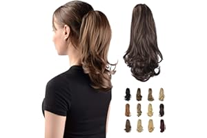 Sofeiyan 33cm Extension de cheval longue pince de queue de cheval bouclée dans l'extension de cheveux de griffe postiche synthétique d'aspect naturel pour les femmes,Brun moyen