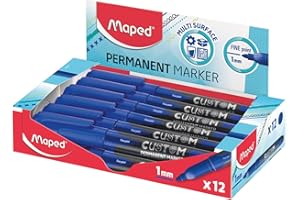 Maped - Material Escolar - Marcador Permanente Clásico - 12 Marcadores Azules - Color Brillante - Secado de Tinta Rápido - Punta Oval Fina - Resistente Ante Secado