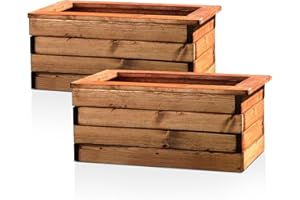 Hortico Set of 2 Wooden Planters for Garden Trough Plant Pots Outdoor | Fully Assembled L57 W33 H31 cm, 73.6 Liters, Made in the UK