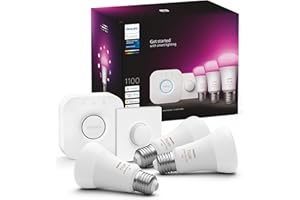 Philips Hue Kit de démarrage White Ambiance : 3 Ampoules LED Intelligentes et connectées E27, Pont de Connexion, Bouton Smart Hue, Compatible Bluetooth, Alexa, Google Assistant, Apple HomeKit