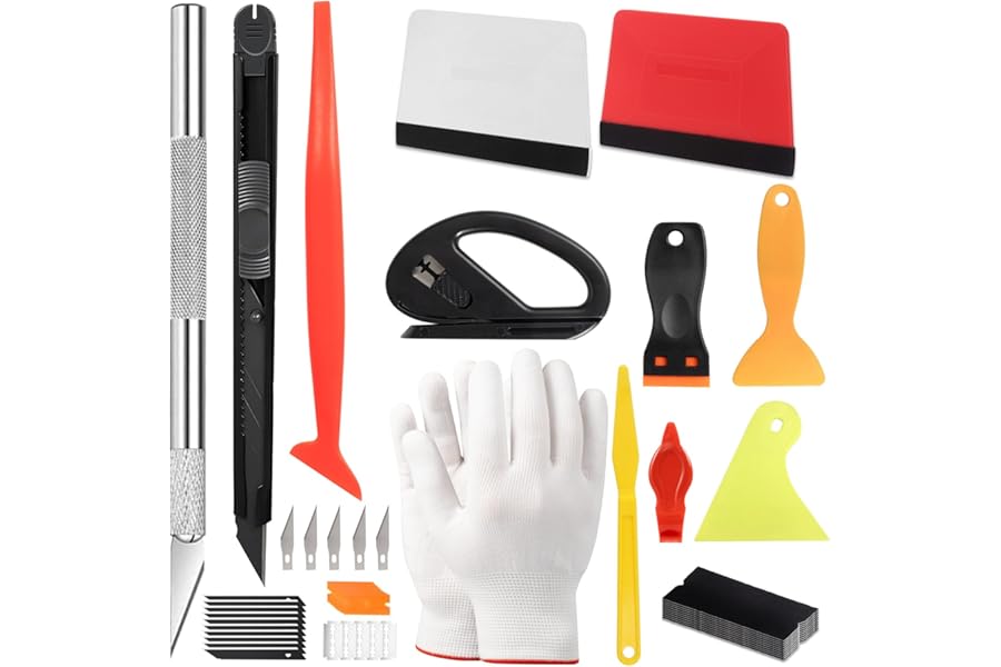 Nadinsta 52Pcs Vinyl Wrap Tools, Car Window Tint Kit, Wallpaper Smoothing Tools with Scrapers, Squeegees, Trimmer, Nylon Glove for Car Wrapping, Kitchen Worktop, House Window Tint Installation