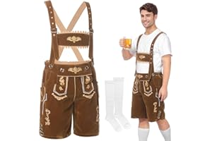 Harsever Paulgos Men's Costume Set Bavarian Costume Leather Trousers Black/Dark Brown Paulgos Traditional Trousers with Braces and Socks, Original Oktoberfest Outfit for Men