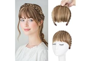 S-noilite Bandeau avec frange,Front Hair Bangs Wigs Headband,Bandeau tressé synthétique Perruque Extensions de cheveux Coiffure,Brun doré mélangé Baby Blond