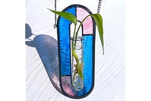 LITMIND Stained Glass Plant Propagation Station, Hanging Hydroponic Planter Terrarium with 2 Glass Tubes - Perfect for Home & Garden Décor