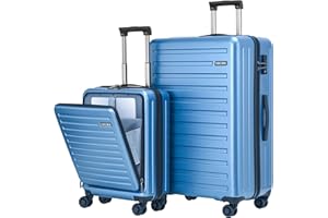 TydeCkare Juego de Maletas de 2 Piezas de 20/28", Solo Cabina de 20" con Bolsillo Delantero, 55x40x20cm, Equipaje facturado de 28" = 101L, Carcasa rígida Liviana, Cremallera YKK, candado TSA, Azul