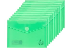 Quijote Paper World Lot de 12 enveloppes en plastique vert pastel - Packs chemises en plastique, fermeture velcro, pour classement, classement et transport à l'école, au bureau ou à l'université - 17