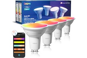 Lepro BG1 AI GU10 Smart Bulb, 400lm Dimmable WiFi Smart GU10 LED Spotlight Bulbs, Music Sync, Works with Alexa & Google, RGB Colour Changing & Tunable White, Personalized AI Lighting Designer, 4-Pack