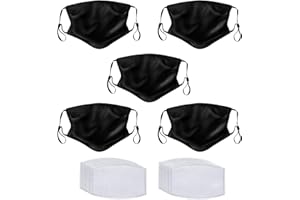 Primicity Face Masks Washable UK with Filters - Reusable/Adjustable/Washable Black masks -Cotton fabric facemasks (5 pack+ 20 filters) - UK Seller