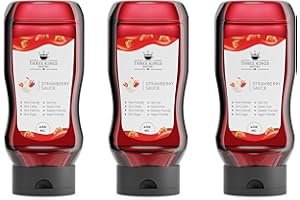 THREE KINGS PANTRY Three Kings Sugar Free Strawberry Caramel Sauce - Zero Calorie Keto Friendly Caramel Syrup for Healthy Diet - Pack of Three Strawberry with 450 ML