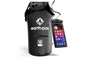Earth Pak Borsa Impermeabile con Tasca Frontale - Ideale per Kayak, Canottaggio, Pesca, Rafting, Sci, Nuoto, Campeggio, e Snowboarding (Nero, 10L)