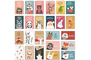 AUEZONA Kartki bożonarodzeniowe, 24 różne kartki pocztowe na Boże Narodzenie z kopertą, zestaw podwójnych kartek / składanych kart, piękne i kolorowe zabawne kartki bożonarodzeniowe, kartki pocztowe na Boże Narodzenie