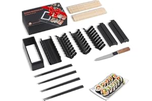 MLRYH Sushi Making Kit Sushi Maker, 14 Pcs Sushi Kit for Beginners Sushi Roller Kit with Sushi Cutting Mold, Knife, Sushi Mats, Chopsticks(Black)