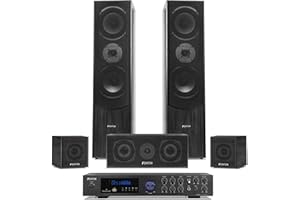 Fenton Cine en Casa 5.1 Bluetooth 510W - Equipo Completo con Amplificador, Altavoces Madera, Karaoke con Entradas Mic, Reproductor MP3 USB, Sonido Envolvente para Películas, Música y Juegos