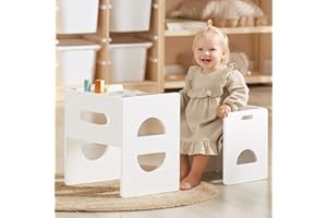 FUNLIO Ensemble Table et Chaise Montessori à Hauteur réglable pour 1-3 Ans, Ensemble Table et Chaise en Bois Massif, pour bébé pour Lire/Manger/Jouer - Blanc