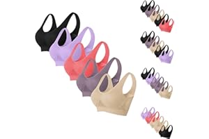 AEGJEGVD 5PC Plus Size Sports Bra for Women Liftup Air Bra Ultra-Thin Full Cup Yoga Bra Solid New Seamless Crop Tops Vest Comfort Stretch Mesh Bras Ladies Large Breasts Activewear Bras UK Size 8-24 Clearance