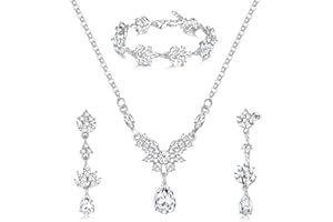 JeweBella Parure Mariage Mariée pour Femme Collier Cristal Larme Collier Mariée Boucles d'oreilles Cristal Mariée Bracelet Ensemble Fiançailles Prom Mariée Bijoux Cadeaux Argent/Or Rose