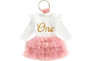 Domisola Baby Girls My 1st Birthday Outfits Sleeveless/LongSleeve Floral Lace Romper + Tutu Skirt + Headband Set