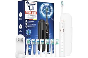 YTEATH PRO Spazzolino Elettrico Sonico per Sbiancante Denti - Spazzolino Denti Sonico Adulti con 8 Testine e Custodia, 5 Modalità, IPX7, Spazzolino Elettrico da Viaggio Ricaricabile, Bianco Perla