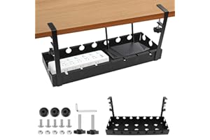 XYUAYAMZ Cable Management, Recoge Cables Mesa Escritorio, Soporte Cables Escritorio Sin Agujeros, Cable Organizer Apto para Mesas con Un Grosor de Entre 0.6 y 4 Cm, 40 * 14cm, Metal, Negro