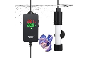 hygger Small Aquarium Heater 100W Adjustable Submersible Fish Tank Heater,Dual Heating Mode Glass Rod Aquarium Turtle Heater For 38-75L Freshwater or Saltwater