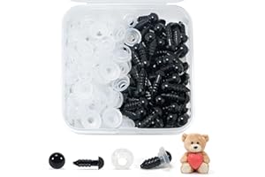 ChouchouClip 100 Pièces Sécurité Yeux Plastique avec Rondelles de Ceinture pour DIY Poupée Peluche, Marionnettes Artisanat-Ø 6-12mm(Noir), 1