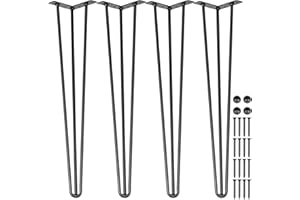 Jamiah 4 x Hairpin Table Legs 4”-28”, Solid Sturdy Coffee Carbon Steel Table Legs Heavy Duty Furniture Legs, DIY Table Feet 3 Rod Modern Furniture Legs, with Free Screws and Floor Protector Feet