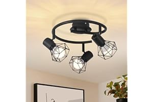 Glitzerlife Black Ceiling Lights - 3 Way Spotlight Rotatable 350° Swivelling E14 Vintage Metal Cage Lighting for Kitchen, Living Room, Bedroom, Hallway