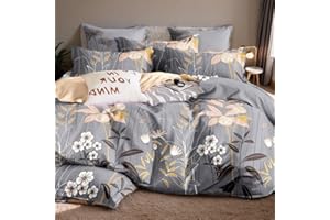 Etrexonline Juego de Funda Nórdica 4 Piezas Cama 180 Microfibra Extra Suave Transpirable - 1 Funda Edredón 260x240 cm, 1 Bajera 180x200+28 cm y 2 Fundas de Almohada 50x100 cm (Color Flor Gris)