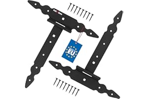KOTARBAU® 2 cerniere a T nere, lunghezza: 250 mm, gancio a croce, in acciaio verniciato a polvere, per porta in legno, per porta di carico, per porte, per cancello da giardino, cerniere