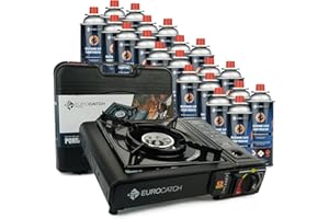 Eurocatch Exterior - Cocina a Gas - Incluye 20 Gases - Estufa de Gas - Estufa de Camping - Cocina de gas - Cocina de gas - Estufa de gas - Cocina - Maleta de transporte