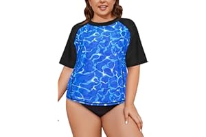SHEKINI Womens Short Sleeve Rash Guard Tops Sun Protection Beach Swim Shirts for Women Quick Dry Lightweight Printed Swimming Tops Plus Size