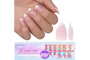 ‎BTARTBOX BTArtbox French Soft Gel Nail Tips Almond Press On Nails Kurz Nageltips Mandel Fake Nails, French X-coat Tips mit Pre-applied Tip Primer & Base Coat Cover, Rosa