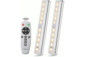 LDOPTO Battery Powered Under Cupboard Kitchen Lights with Remote, Wireless Dimmable Wardrobe Closet Night Light with Timer Touch Switch Stick-on Magnet Strip, Multiple Colors 2 Pack