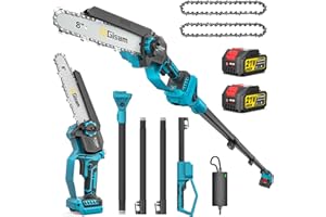 GISAM 2 in 1 Cordless Pole Saw for Makita 18v, 8 Inch Brushless Electric Cordless Chainsaw & Pole Chainsaw, Extend Pole to 4.2m, 2×4.0ah Battery & 180° Adjustable Head, for Tree Trimming & Cutting Branches