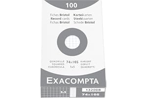 Exacompta 13200B Karty indeksowe w kratkę A7, 7,4 x 10,5 cm, fiszki nadają się do szkoły, nauki słówek oraz notatek 100 sztuk kolor biały