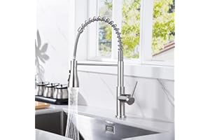 YUANNY Rubinetto da cucina con doccetta estraibile, rubinetto da cucina ad alta pressione girevole a 360°, miscelatore da cucina, rubinetto a molla a spirale in acciaio inox 304, nichel spazzolato