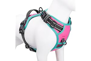 PHOEPET Upgraded No Pull Dog Harness, Reflective Adjustable Vest, with a Training Handle + 2 Metal Leash Hooks+ 3 Snap Buckles +4 Slide Buckles(M, Pink)