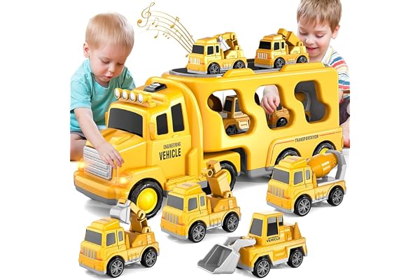 KukuFun Camion de Construction pour Les Enfants, garçons et Filles, 1 2 3 4 5 6 Ans, 5 en 1 Camion pour Les garçons de 1 à 3 3-5 Ans, Jouets pour garçon, Cadeau de Noël et d'anniversaire.